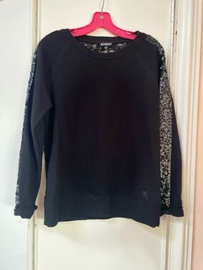 Express Black Floral Lace-Back Sweatshirt